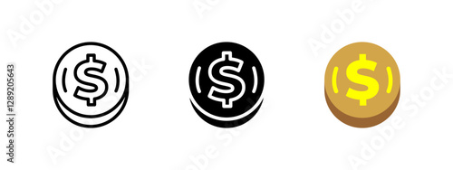 Dollar coin icon. Currency and finance symbol. Money vector illustration. Wealth and savings sign. Cash and banking pictogram. Investment and economy concept.