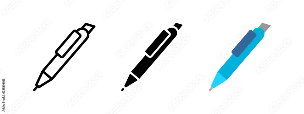 Pen icon. Writing instrument symbol. Office and school stationery vector illustration. Ballpoint marker and ink tool pictogram. Handwriting, study and document signing concept. Pen icon. Writing instrument symbol. Office and school stationery vector illustration. Ballpoint marker and ink tool pictogram. Handwriting, study and document signing concept.