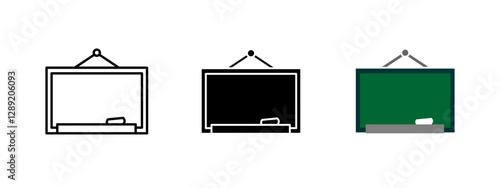School chalkboard icon. Blackboard symbol for education and classroom learning. Teaching and knowledge vector illustration. Lesson and training board pictogram. Academic and instructional concept.