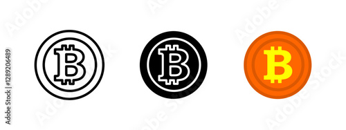 Bitcoin icon. Cryptocurrency symbol. Digital currency vector illustration. Blockchain technology and financial investment pictogram. Crypto payment and decentralized economy concept.