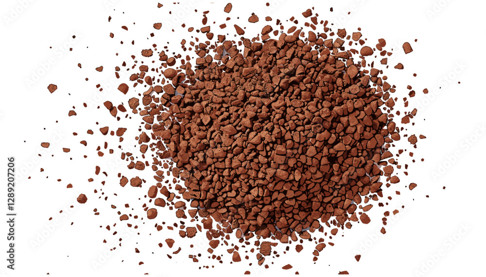 Instant coffee granules vector, top view, soluble coffee isolated, white clipping, fresh coffee, granules close-up, coffee powder, morning brew, coffee drink, caffeine boost Instant coffee granules vector, top view, soluble coffee isolated, white clipping, fresh coffee, granules close-up, coffee powder, morning brew, coffee drink, caffeine boost