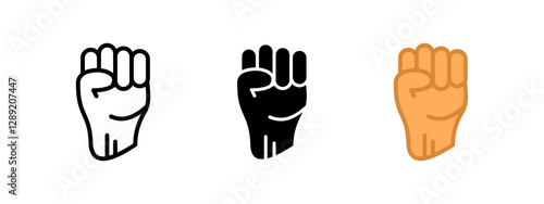 Fist icon. Power and resistance symbol. Strength and protest vector illustration. Gesture of unity and activism pictogram. Freedom and justice representation concept.