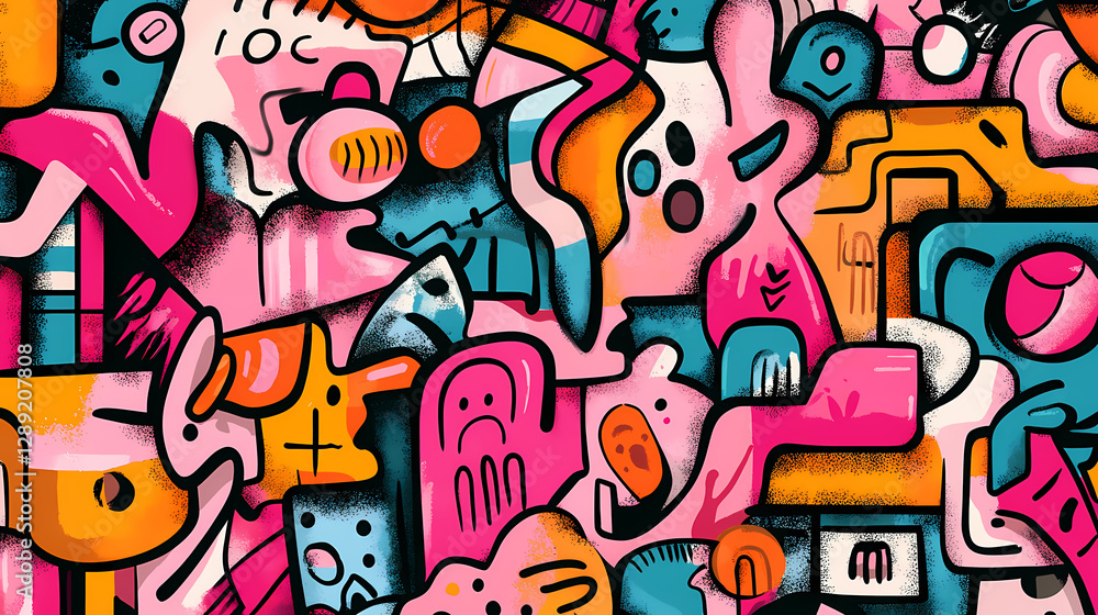 Colorful graffiti wall with soft gradients, blending pastel colors with street art symbols and abstract patterns. Vibrant Street Graffiti Wall. Illustration Colorful graffiti wall with soft gradients, blending pastel colors with street art symbols and abstract patterns. Vibrant Street Graffiti Wall. Illustration