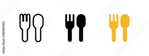 Restaurant symbol icon. Fork and spoon dining sign. Food service vector illustration. Cutlery pictogram representing meal, cafe and kitchen essentials. Classic serving utensils for eating and dining.
