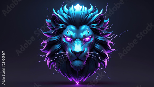 Powerful blue and purple lion head design with glowing eyes and electric effects