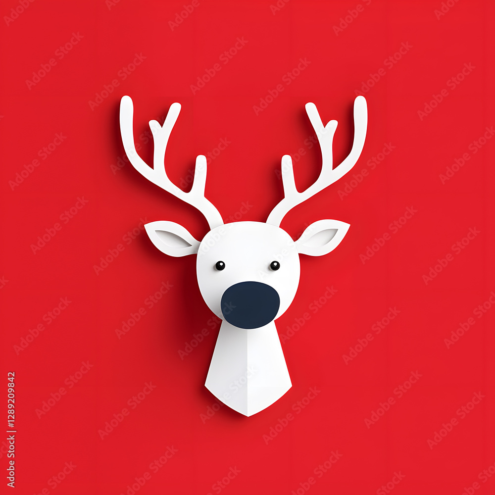 Christmas deer in a minimal paper cut style isolated on background Christmas deer in a minimal paper cut style isolated on background