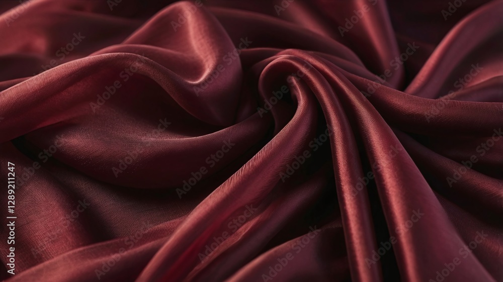 Dark red silk fabric. Delicate crimson tissue texture, rich ruby rose dress textile. Luxurious pleated wine chiffon clothing, burgundy 3d abstract waves, flowing dunes background
