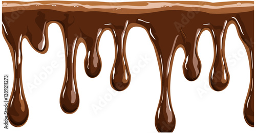 Melted brown chocolate dripping, transparent background, smooth liquid chocolate, chocolate drip effect, dessert decoration, sweet treat, delicious chocolate, melting cocoa