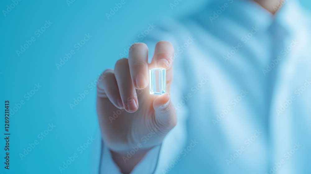 Naklejka premium Exploring transparency and light with a translucent glass block, captivating display of optical effects