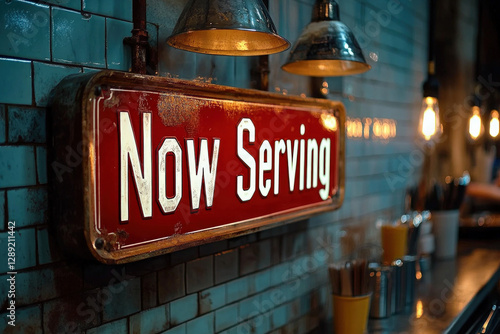 A retro "Now Serving" sign ...