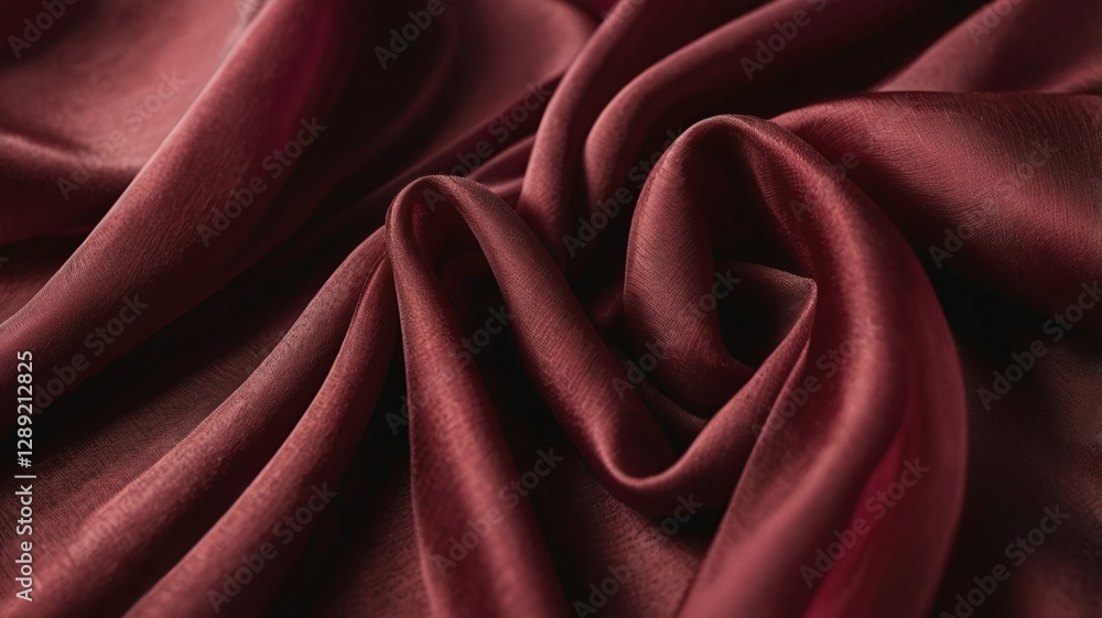 Dark red silk fabric. Delicate crimson tissue texture, rich ruby rose dress textile. Luxurious pleated wine chiffon clothing, burgundy 3d abstract waves, flowing dunes background
