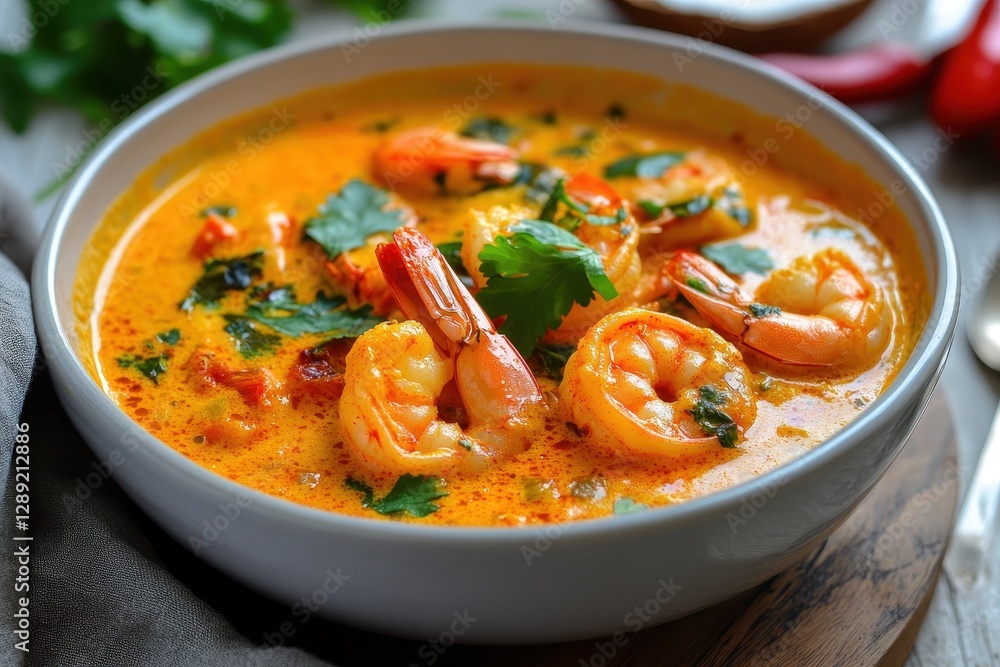 Creamy Prawn Delight: Indian Inspired Shrimp Curry with Rich Coconut and Spicy Red Chili Infusion Creamy Prawn Delight: Indian Inspired Shrimp Curry with Rich Coconut and Spicy Red Chili Infusion