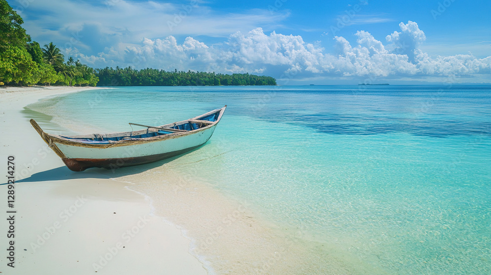Tranquil Tropical Beach with Traditional Boat Tranquil Tropical Beach with Traditional Boat