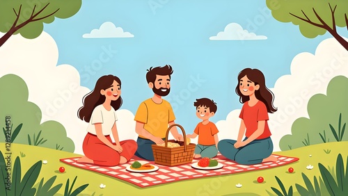 Warm family picnic on the grass