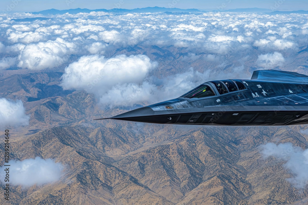 An F-117 Nighthawk stealth fighter in flight, sleek and powerful, aviation theme