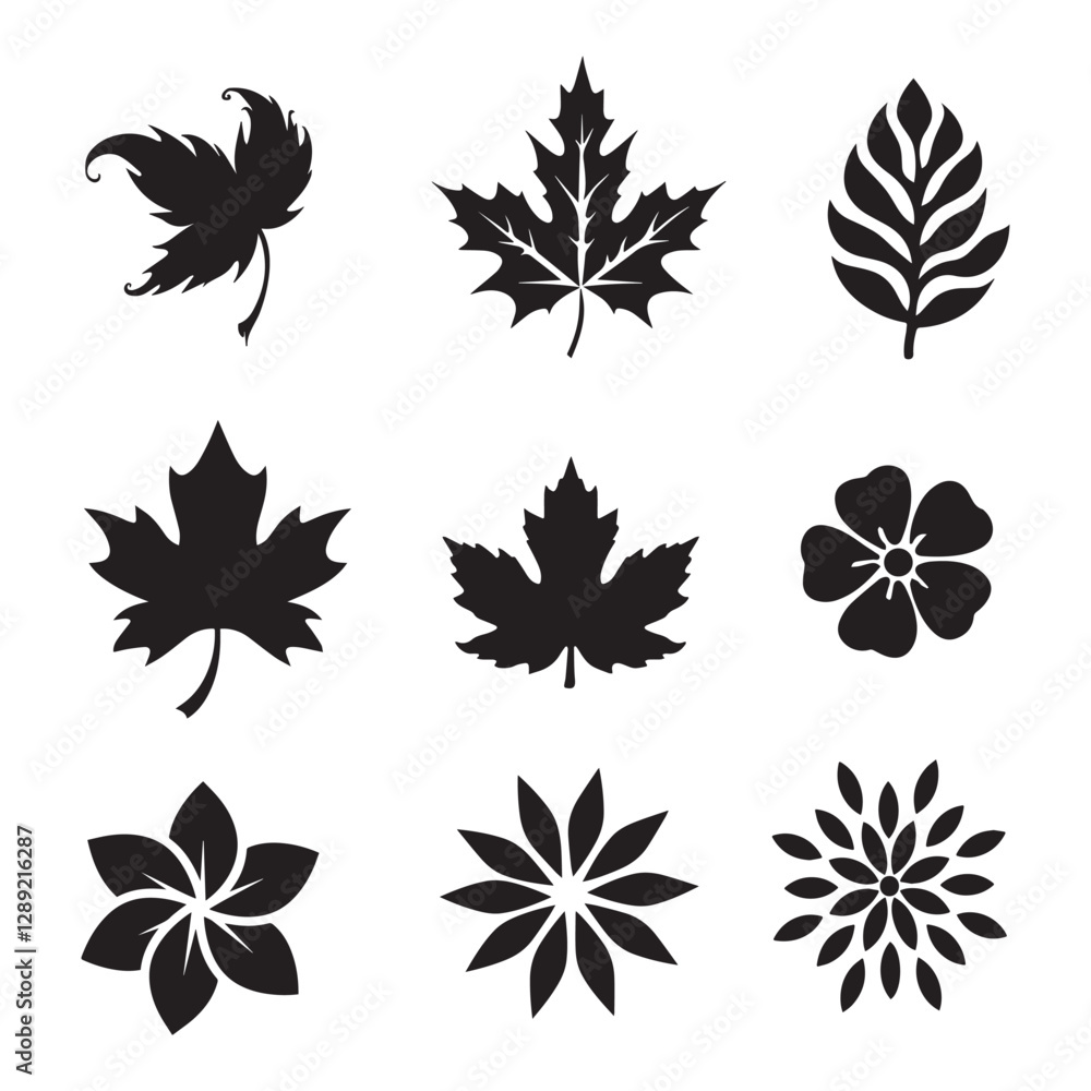 Fototapeta premium Set of leaf silhouettes. the leaves in black in vector