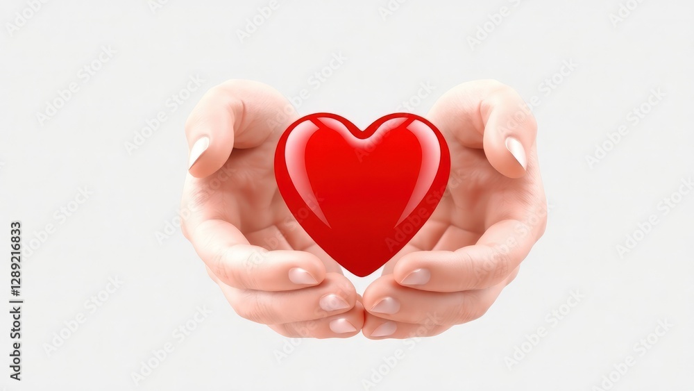 3D illustration of two hands holding a red heart, symbolizing love, care, and protection. Perfect for health, charity, and humanitarian concepts. Perfect Any Project. 3D illustration of two hands holding a red heart, symbolizing love, care, and protection. Perfect for health, charity, and humanitarian concepts. Perfect Any Project.