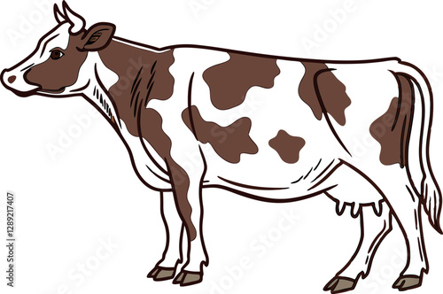 Minimalist Dairy Cow Vector Art on Pure White Background