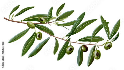 Olive tree twig with olives, transparent PNG, isolated on white, olive branch, fresh olives, nature twig, green olives, organic olive branch, twig with olives, clear background