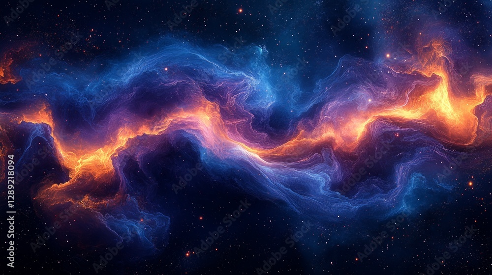 Cosmic Nebula Fiery Cloudscape in Deep Space Starry Night Sky