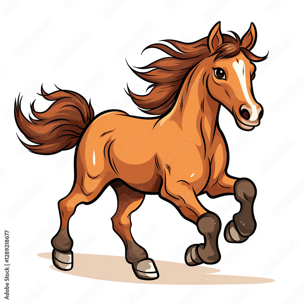 Isolated Running Cartoon Horse with Flowing Mane Isolated Running Cartoon Horse with Flowing Mane