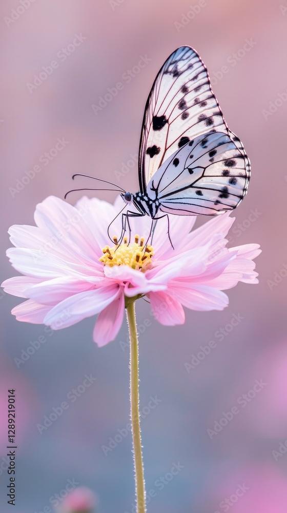 Obraz premium Butterfly landing on pink flower nature scene floral environment close-up view natural beauty
