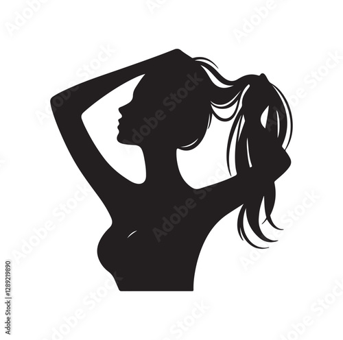 Woman pulling her hair silhouette vector illustration