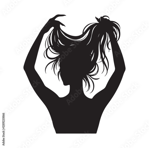 Woman pulling her hair silhouette vector illustration
