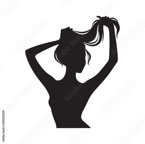 Woman pulling her hair silhouette vector illustration

