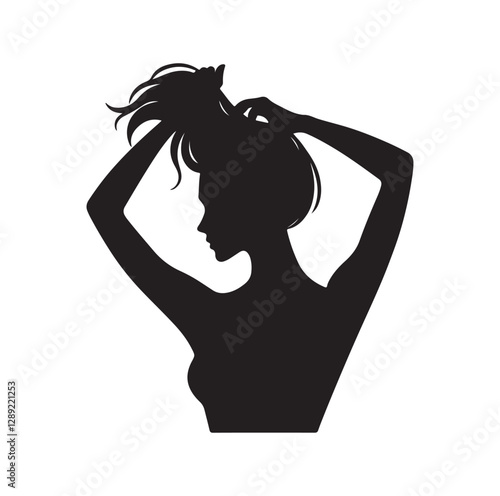 Woman pulling her hair silhouette vector illustration
