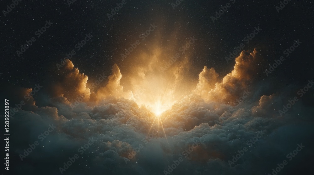 Fototapeta premium Dramatic sunrise over clouds nature scene digital artwork atmospheric wide angle inspiring visuals