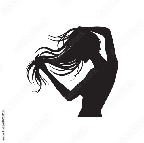 Woman pulling her hair silhouette vector illustration
