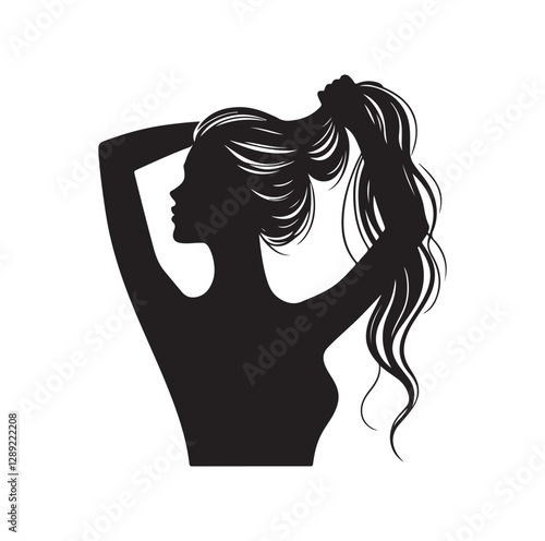 Woman pulling her hair silhouette vector illustration
