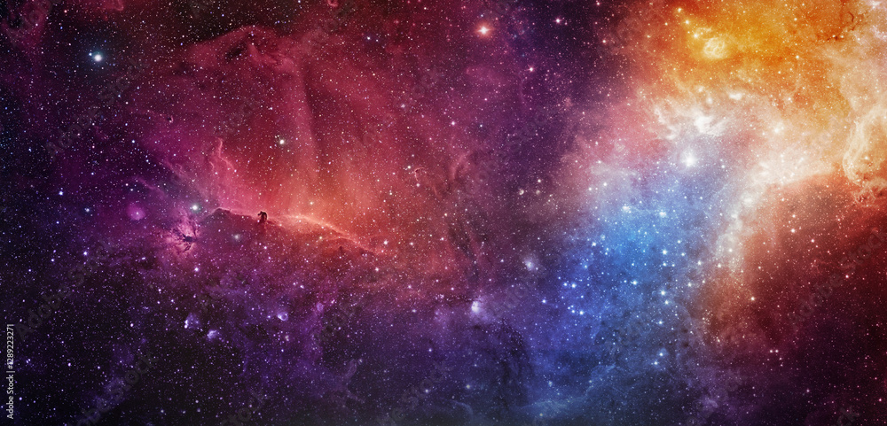 Fototapeta premium Space scene with stars in the galaxy. Panorama. Universe filled with stars, nebula and galaxy,. Elements of this image furnished by NASA