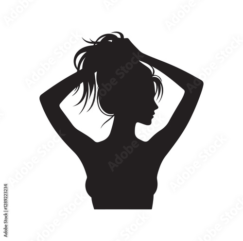 Woman pulling her hair silhouette vector illustration
