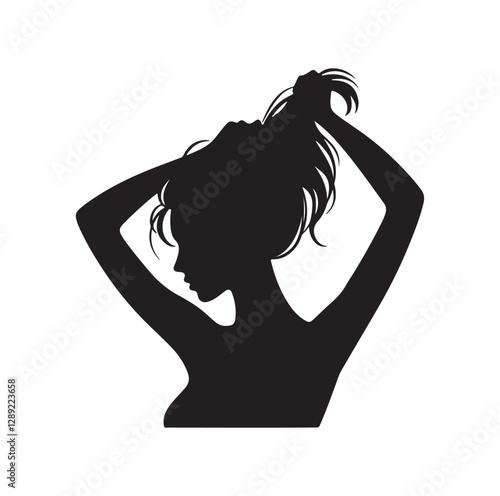 Woman pulling her hair silhouette vector illustration
