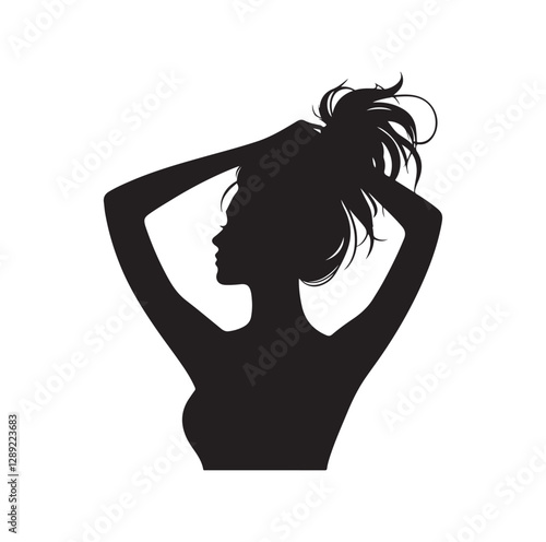 Woman pulling her hair silhouette vector illustration
