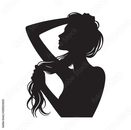 Woman pulling her hair silhouette vector illustration
