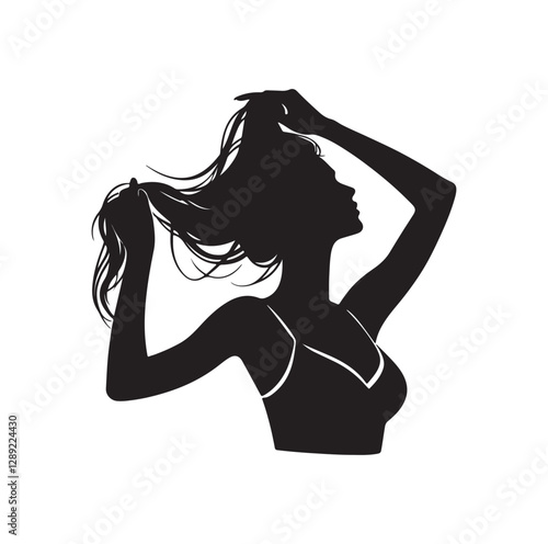 Woman pulling her hair silhouette vector illustration
