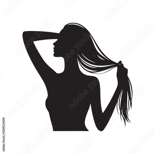 Woman pulling her hair silhouette vector illustration
