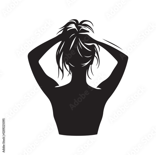 Woman pulling her hair silhouette vector illustration

