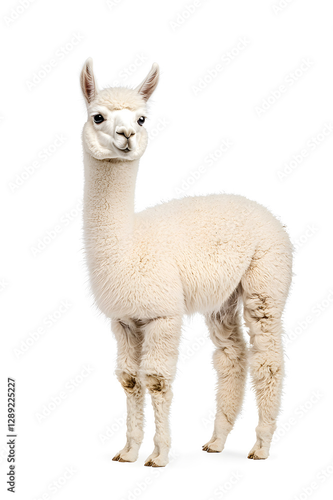 Fototapeta premium An adorable alpaca posing, isolated on white background