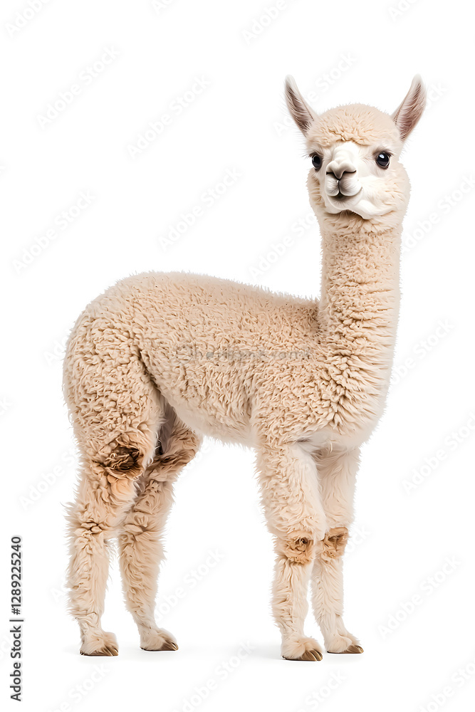 Fototapeta premium An adorable alpaca posing, isolated on white background