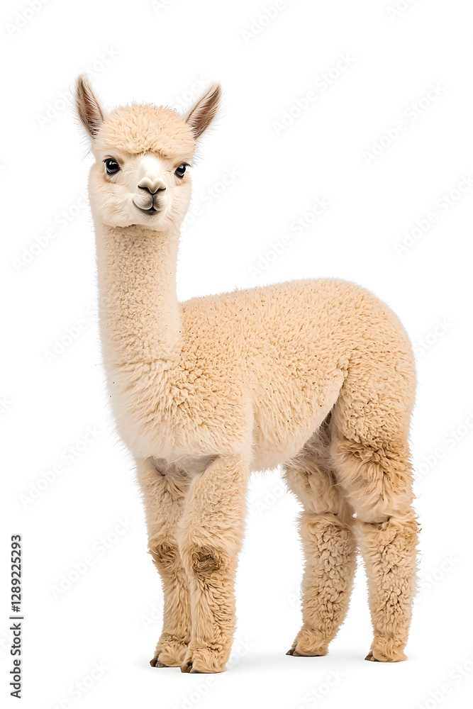 Fototapeta premium An adorable alpaca posing, isolated on white background