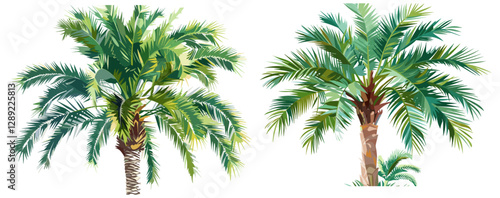 Dense Canopy Palm Tree Vector, tropical nature, coconut palm, exotic foliage, summer vibe, green silhouette, paradise tree, botanical drawing, island flora, ocean breeze, jungle greenery