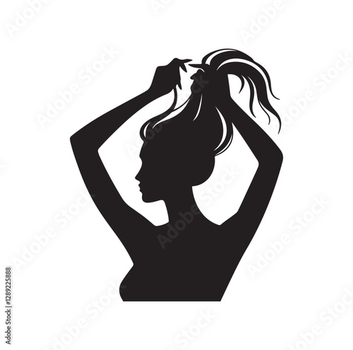 Woman pulling her hair silhouette vector illustration

