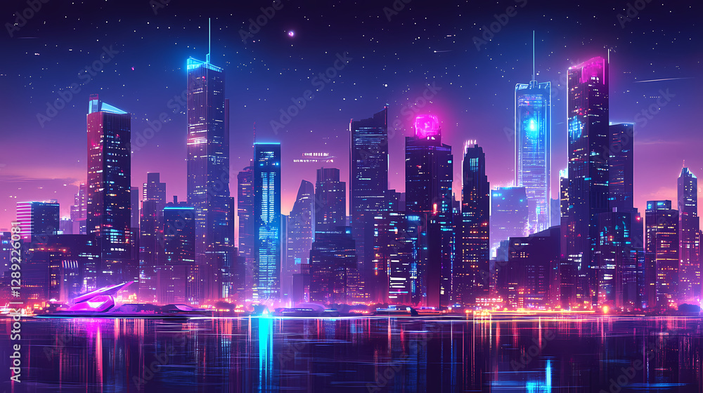 : ai-powered futuristic cityscape at night. AI-Powered Cityscape. Illustration : ai-powered futuristic cityscape at night. AI-Powered Cityscape. Illustration
