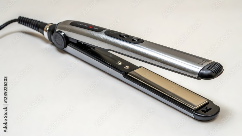 Silver Hair Straightener on White Background Silver Hair Straightener on White Background