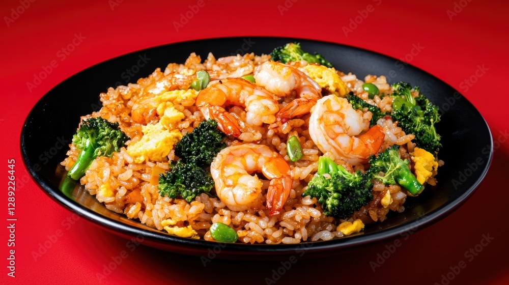 Delicious shrimp fried rice recipe home kitchen food photography vibrant environment close-up view culinary art Delicious shrimp fried rice recipe home kitchen food photography vibrant environment close-up view culinary art