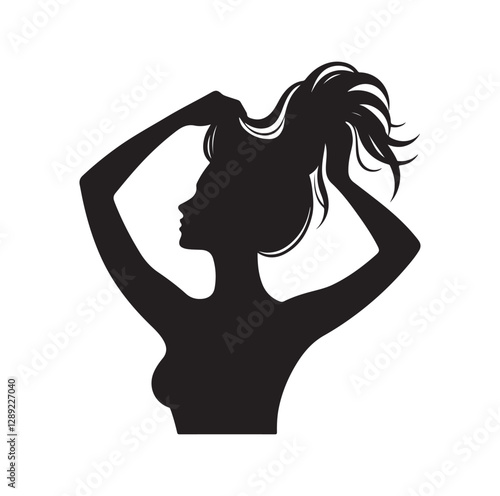 Woman pulling her hair silhouette vector illustration
